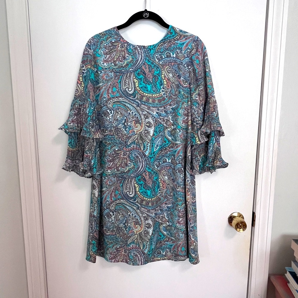 Paisley Shift Dress with Ruffle Sleeve Size Extra Small from Cato